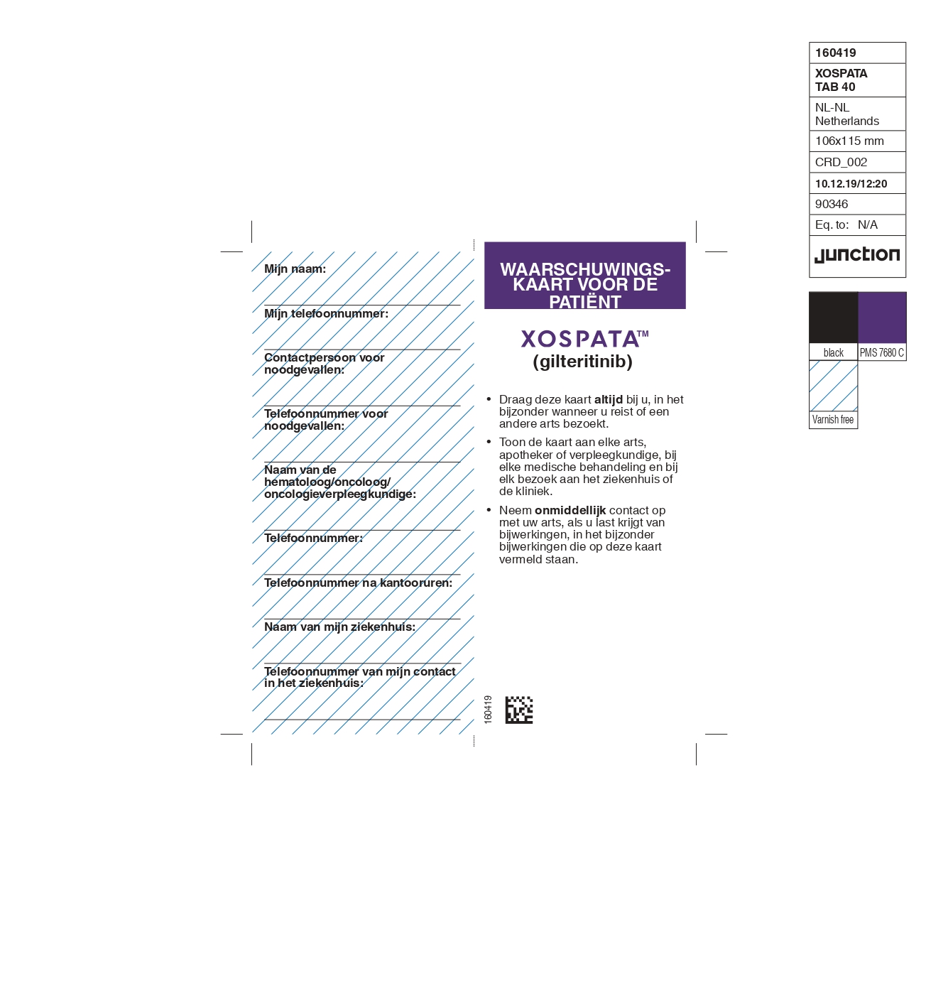 XOSPATA ™ gilteritinib waarschuwingskaart voor de patiënt