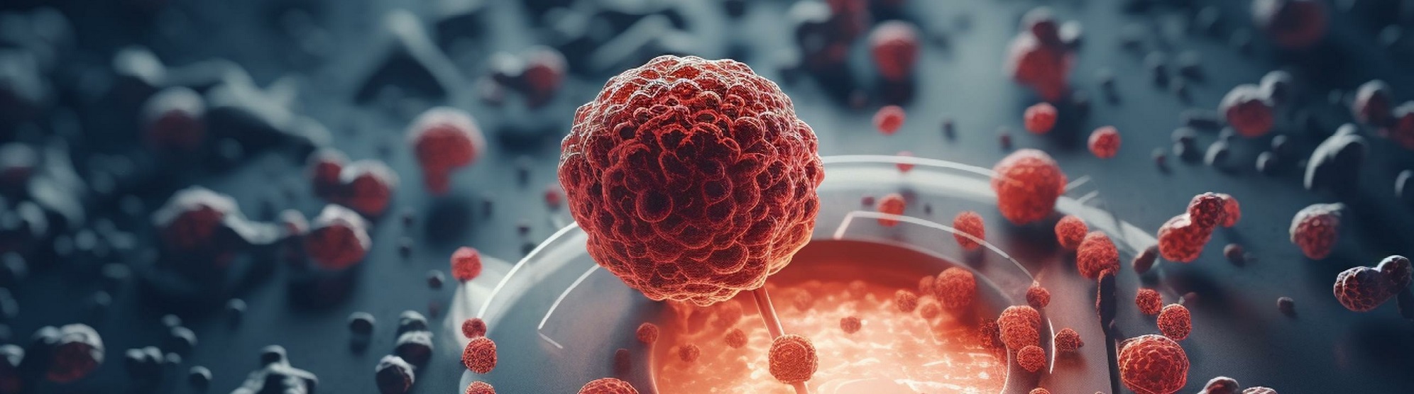 röda cancerceller på mörk bakgrund