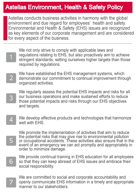 Astellas Environment, Health & Safety Polic