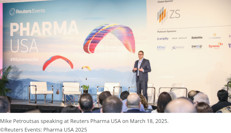Mike Petroutsas speaking at Reuters Pharma USA on March 18, 2025.